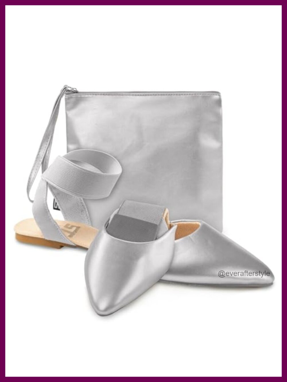 Foldable Ballet Flats Women Ankle Strap PU Dressy Travel Shoes with Pouch